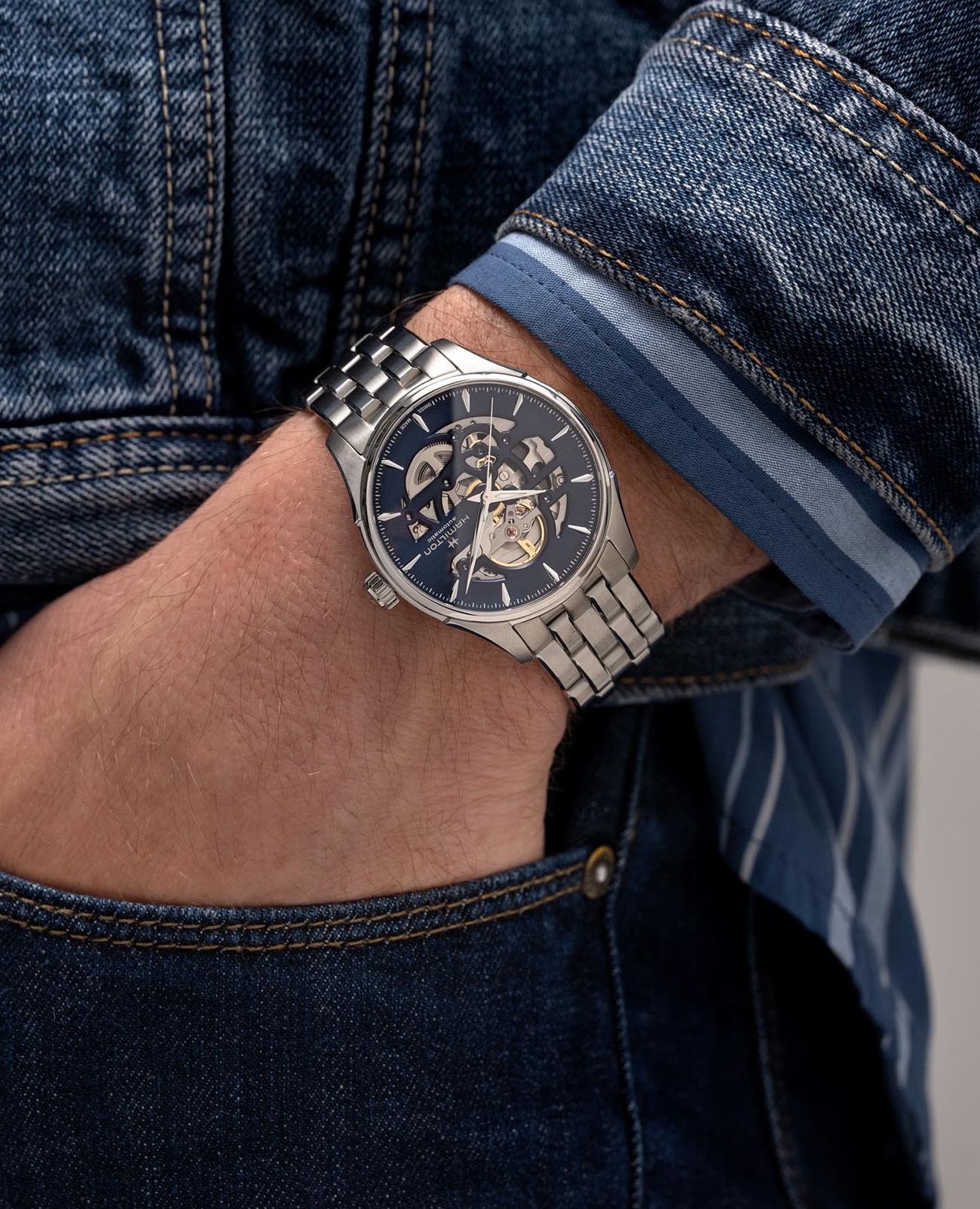 Hamilton Hamilton Jazzmaster Skeleton Auto H42535141  — детали корпуса и нержавеющая сталь