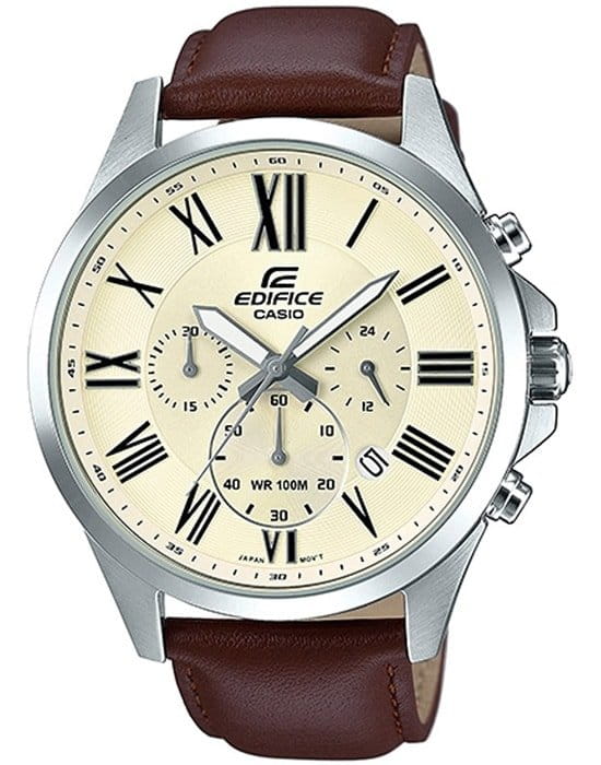 Casio Casio Edifice EFV-500L-7A EFV EFV-500L-7A кварцевые мужские часы шампань циферблат, браслет кожаный — вид спереди