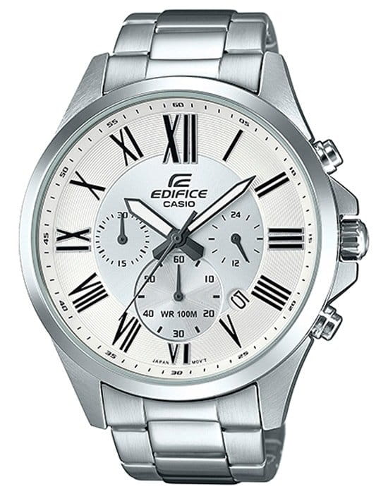 Casio Casio Edifice EFV-500D-7A EFV EFV-500D-7A кварцевые мужские часы белый циферблат, браслет нержавеющая сталь — вид спереди