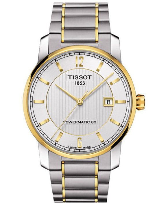 Tissot Tissot Titanium Automatic T087.407.55.037.00  T0874075503700 механические мужские часы белый циферблат, браслет титановый — вид спереди
