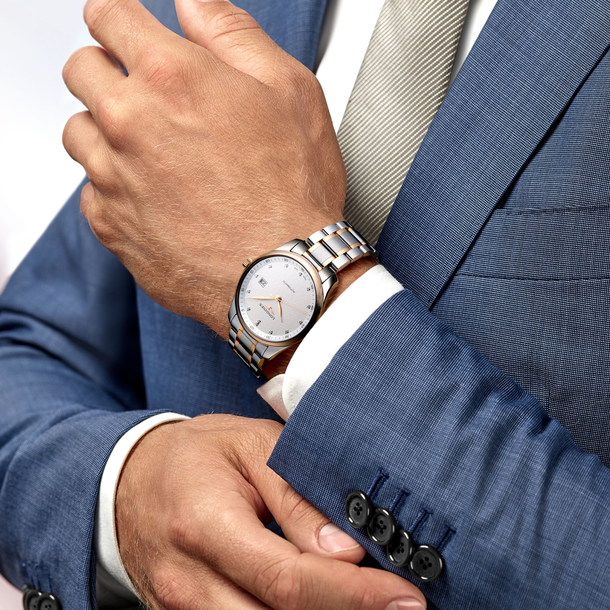 Longines Longines Master Collection L2.893.5.79.7,  швейцария мужские часы на браслете нержавеющая сталь + золото 18к боковой вид