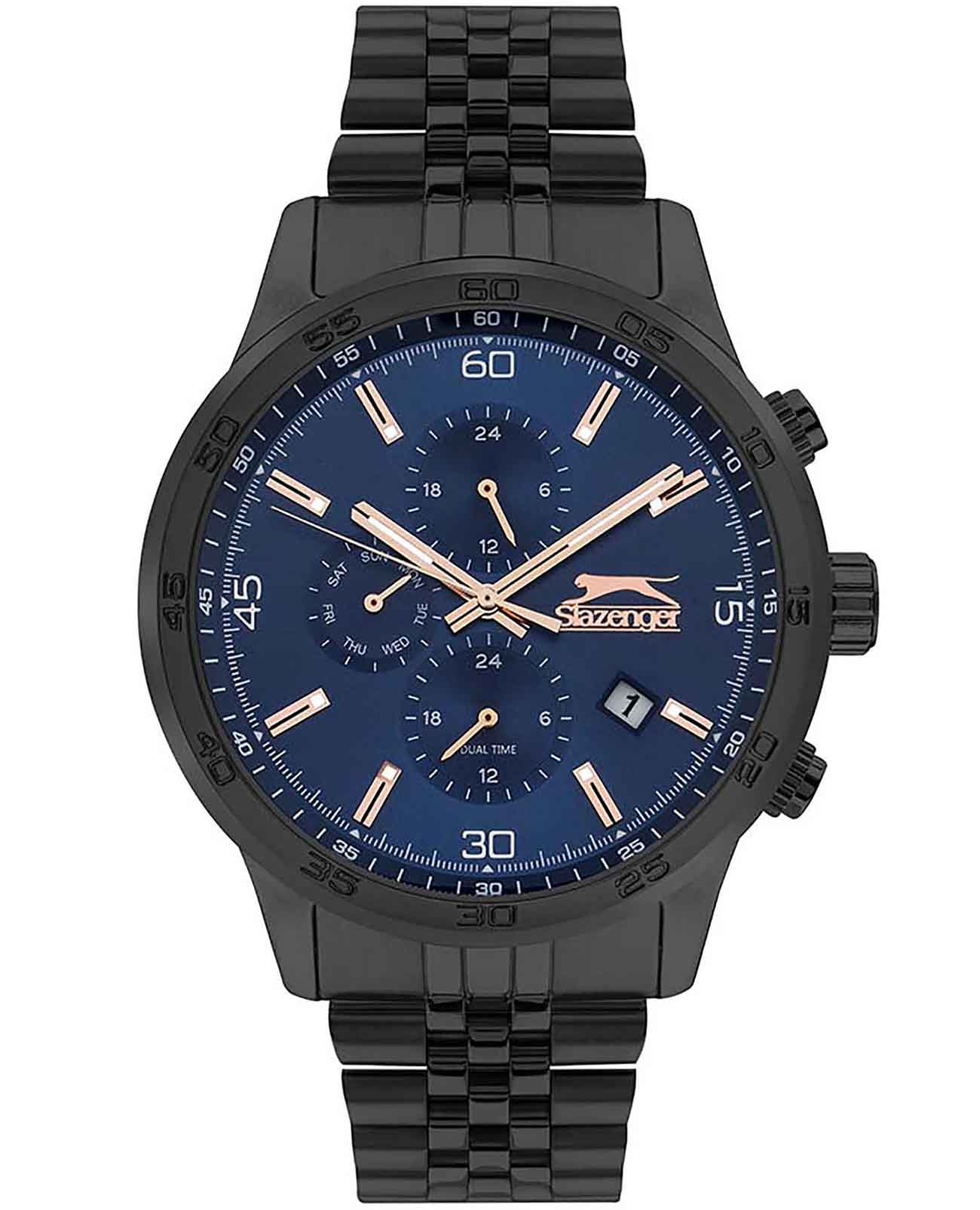 Slazenger Slazenger SL.09.2055.2.04  SL.09.2055.2.04 кварцевые мужские часы синий циферблат, браслет суперметалл с ip покрытием — вид спереди