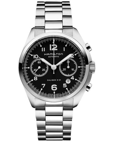 Hamilton Hamilton Khaki Aviation Pilot Pioneer Auto Chrono H76416135  H76416135 механические мужские часы черный циферблат, браслет нержавеющая сталь — вид спереди