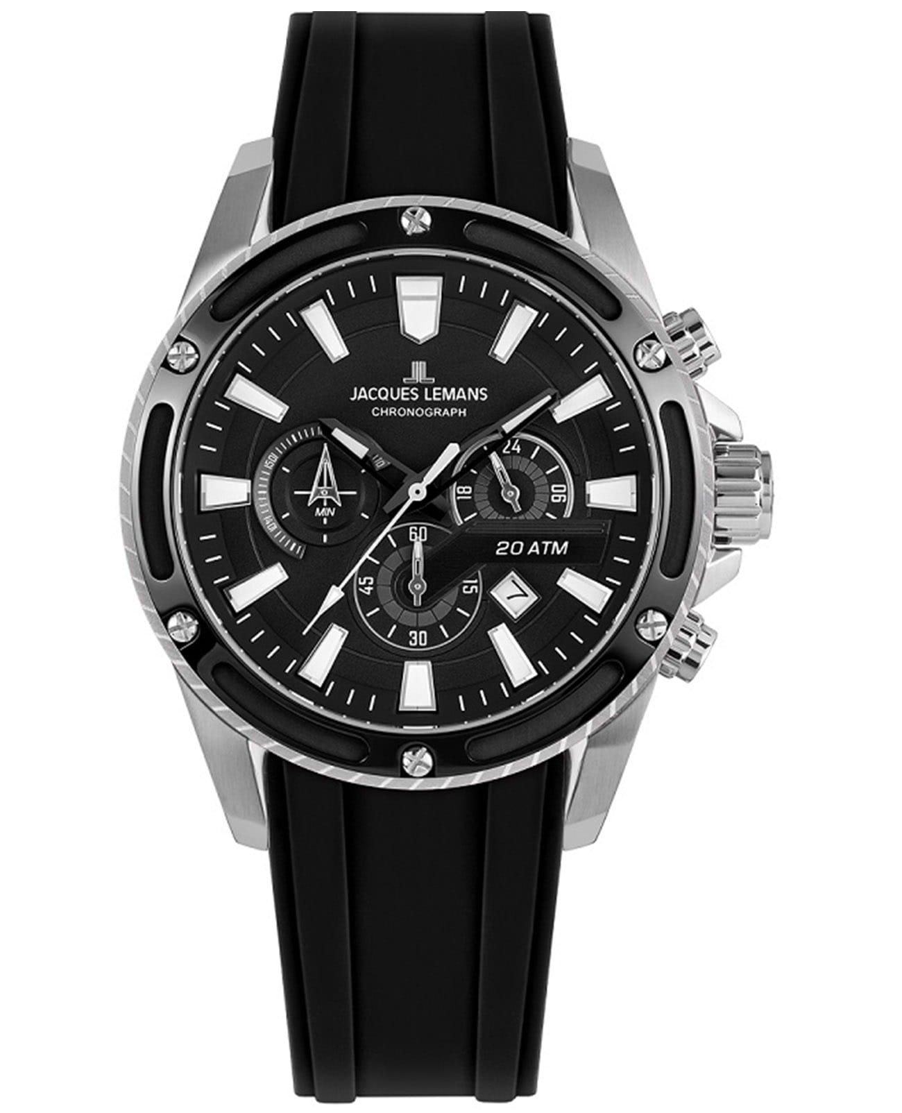 Jacques Lemans Jacques Lemans Liverpool 1-2141A  1-2141A кварцевые мужские часы черный циферблат, браслет силикон — вид спереди