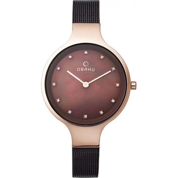 Obaku Obaku V173LXVNMN  V173LXVNMN кварцевые женские часы коричневый циферблат, браслет сталь с ip покрытием — вид спереди