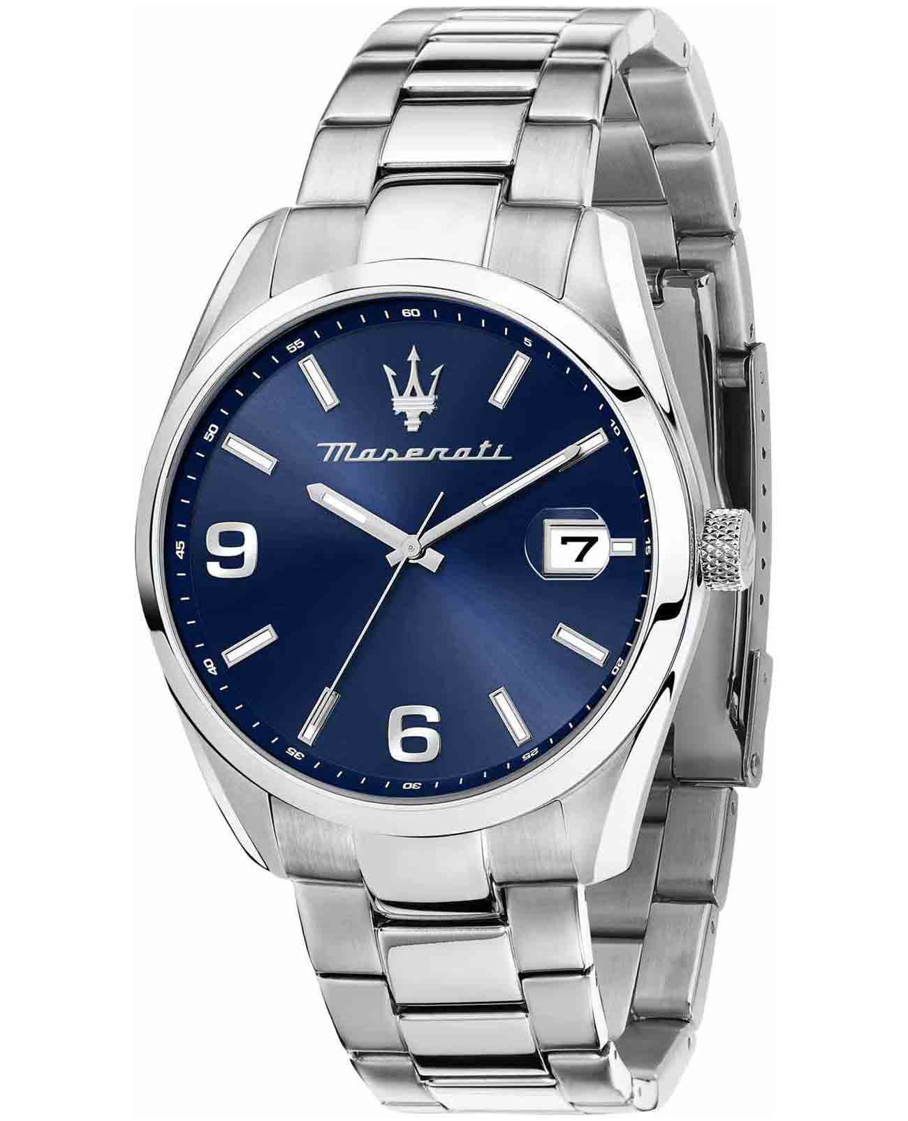 Maserati Maserati Attrazione R8853151013  R8853151013 кварцевые мужские часы синий циферблат, браслет нержавеющая сталь — вид спереди