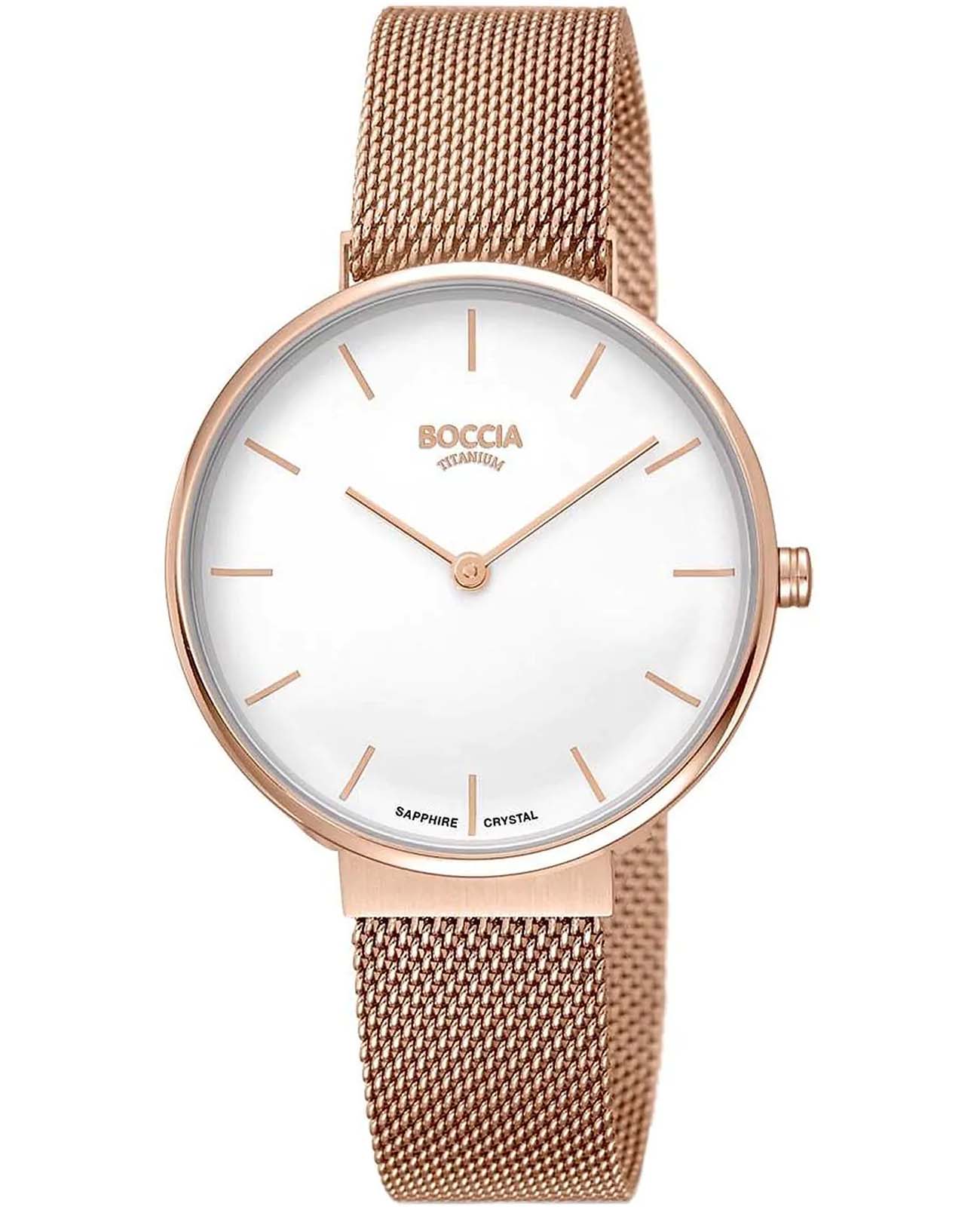 Boccia Titanium Boccia Titanium 3327-11  3327-11 кварцевые женские часы белый циферблат, браслет нержавеющая сталь с pvd-покрытием — вид спереди