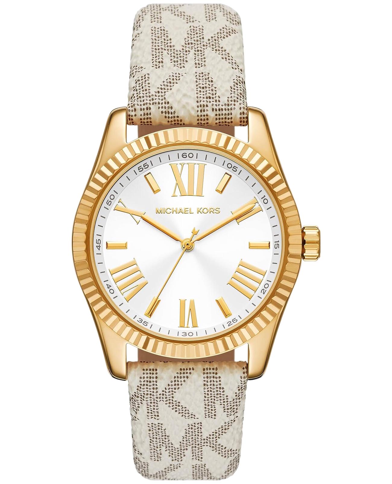 Michael Kors Michael Kors Lexington MK4746  MK4746 кварцевые женские часы серебристый циферблат, браслет кожаный — вид спереди