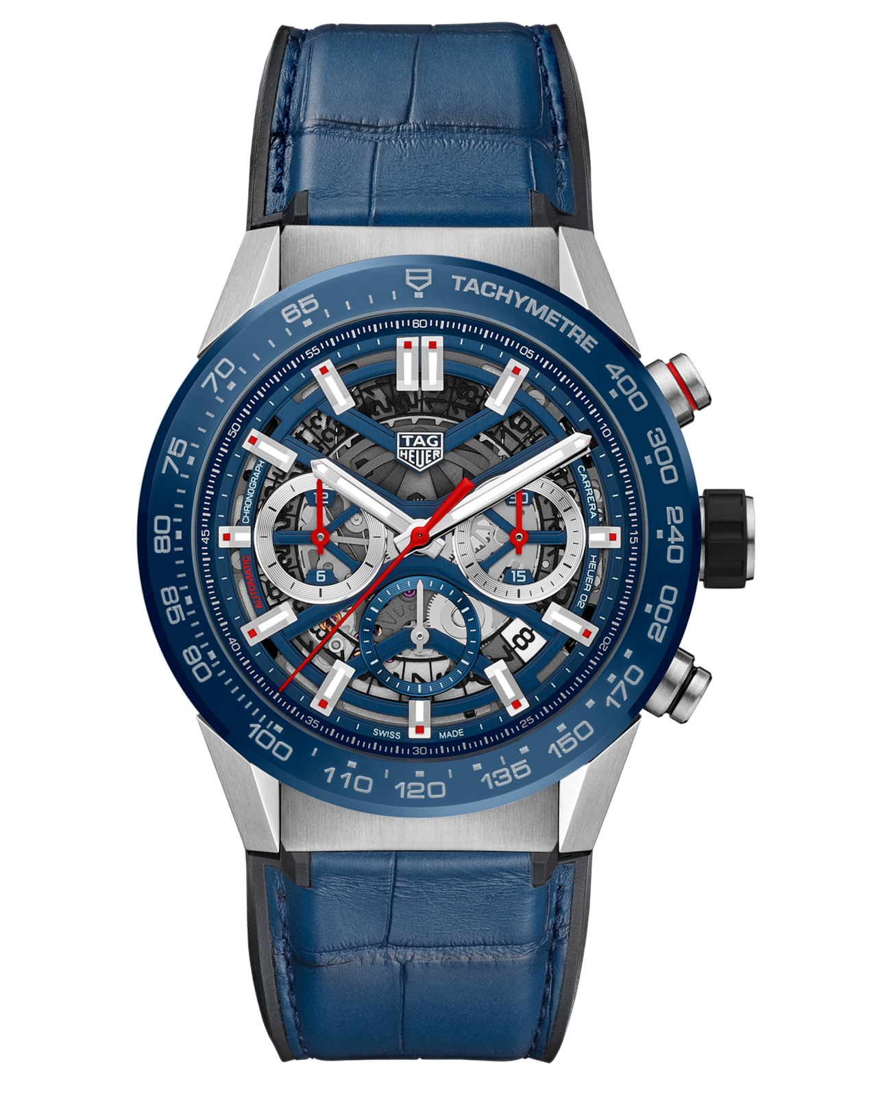 TAG Heuer TAG Heuer Carrera CBG2A11.FC6460  CBG2A11.FC6460 механические мужские часы синий циферблат, браслет кожа + каучук — вид спереди