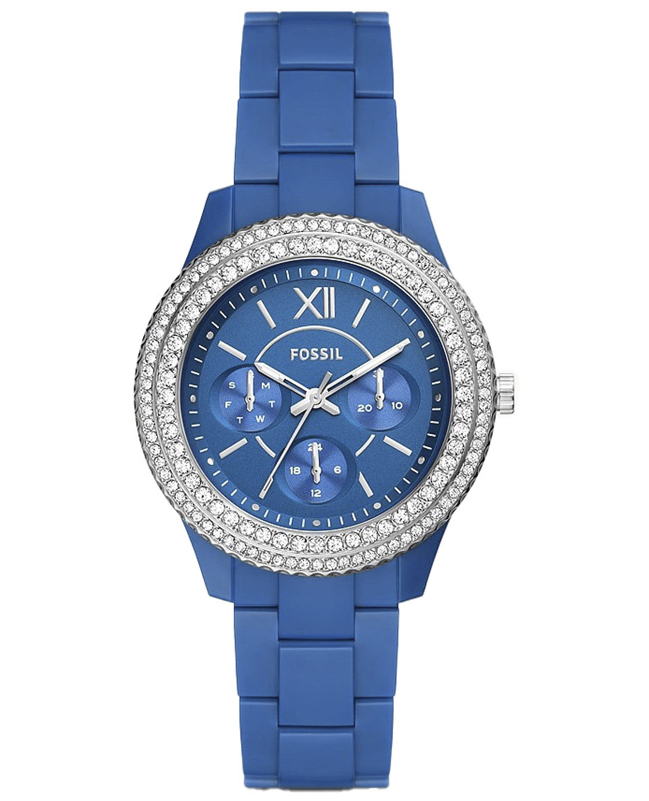 Fossil Fossil Stella ES5193  ES5193 кварцевые женские часы синий циферблат, браслет пластик — вид спереди