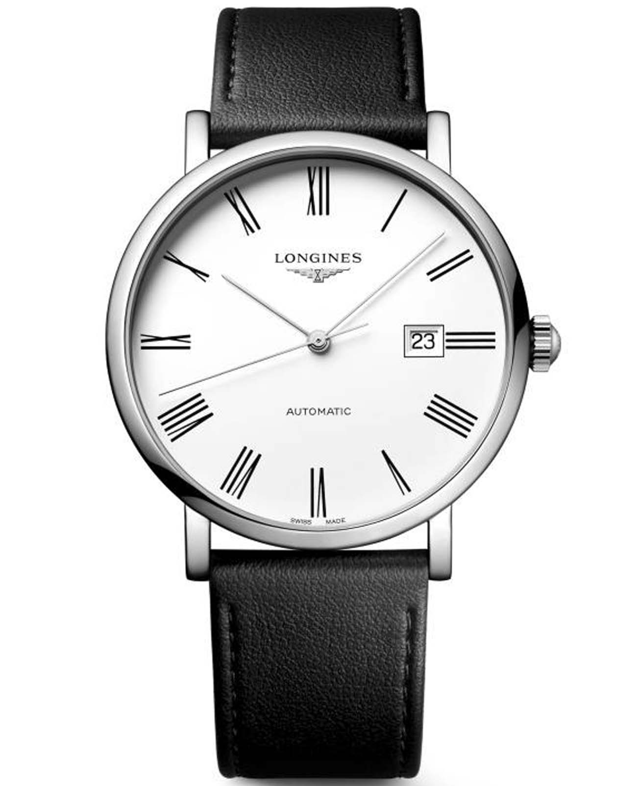 Longines Longines Elegant Collection L4.911.4.11.2  L49114112 механические мужские часы белый циферблат, браслет кожаный — вид спереди