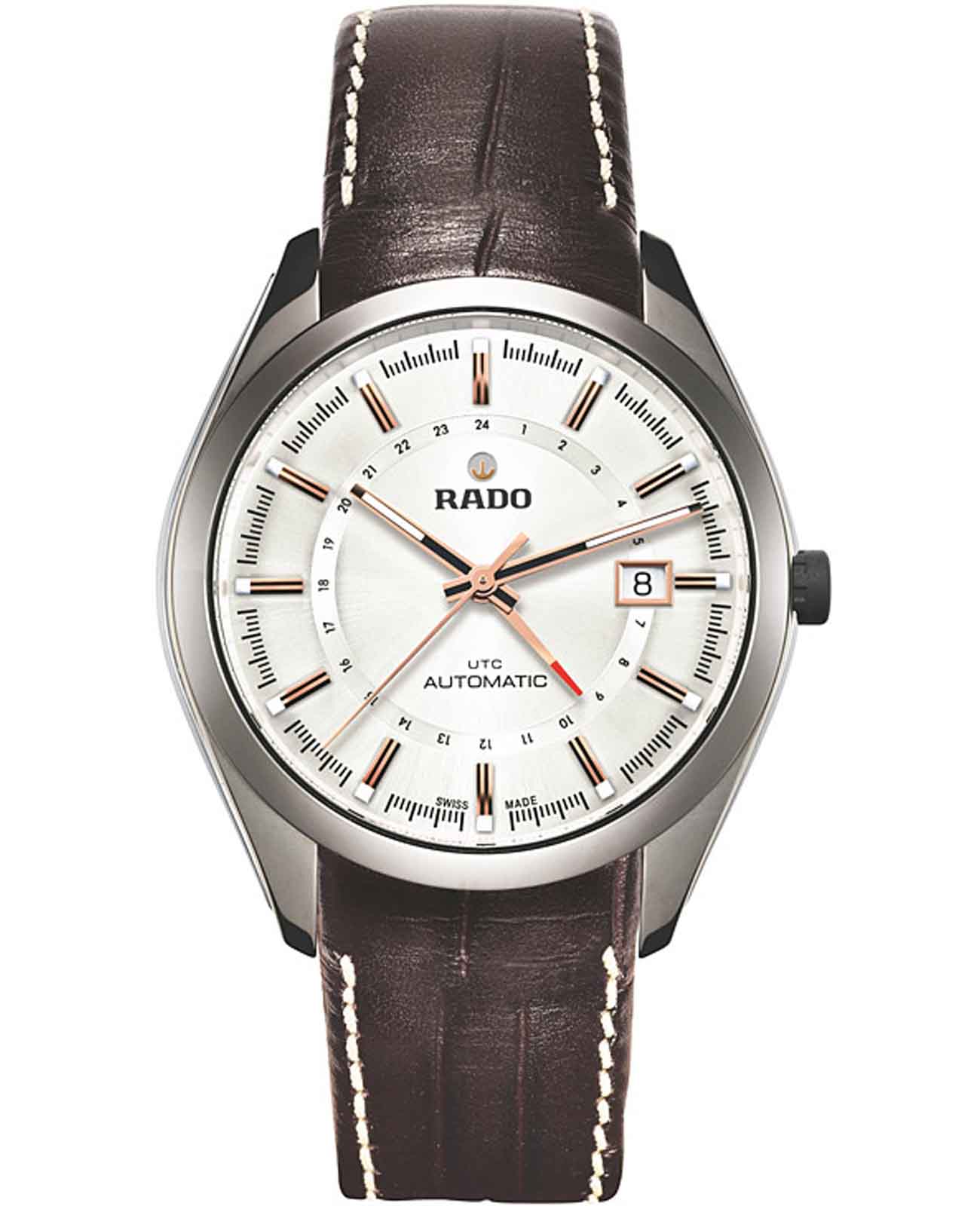 Rado Rado Hyperchrome R32165115 Automatic R32165115 механические мужские часы белый циферблат, браслет кожаный — вид спереди