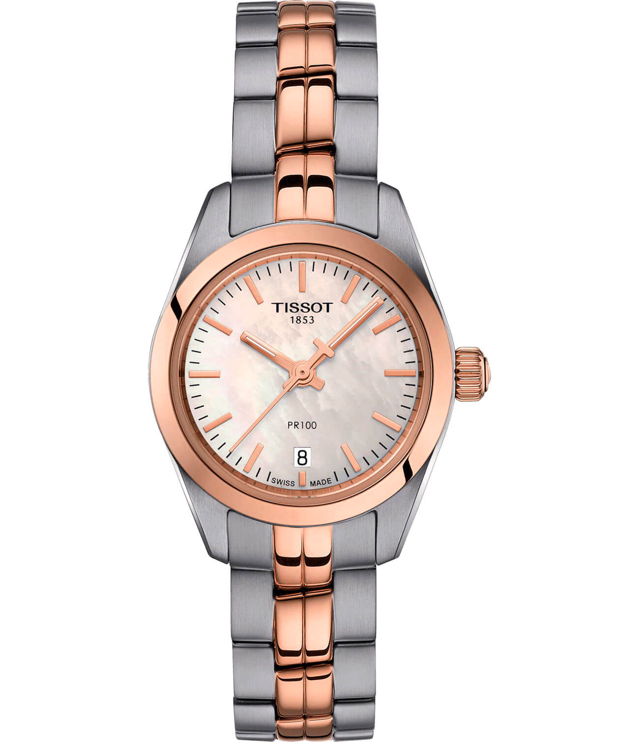 Tissot Tissot PR 100 Lady Small T101.010.22.111.01 PR 100 T1010102211101 кварцевые женские часы перламутровый циферблат, браслет сталь c pvd покрытием — вид спереди