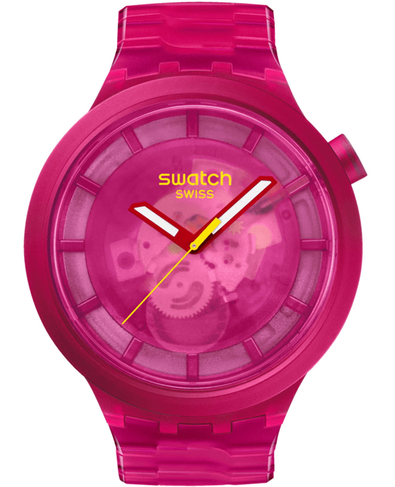 Swatch Swatch Big Bold Biosourced Lacquered SB05P102  SB05P102 кварцевые мужские часы розовый циферблат, браслет биоматериал — вид спереди