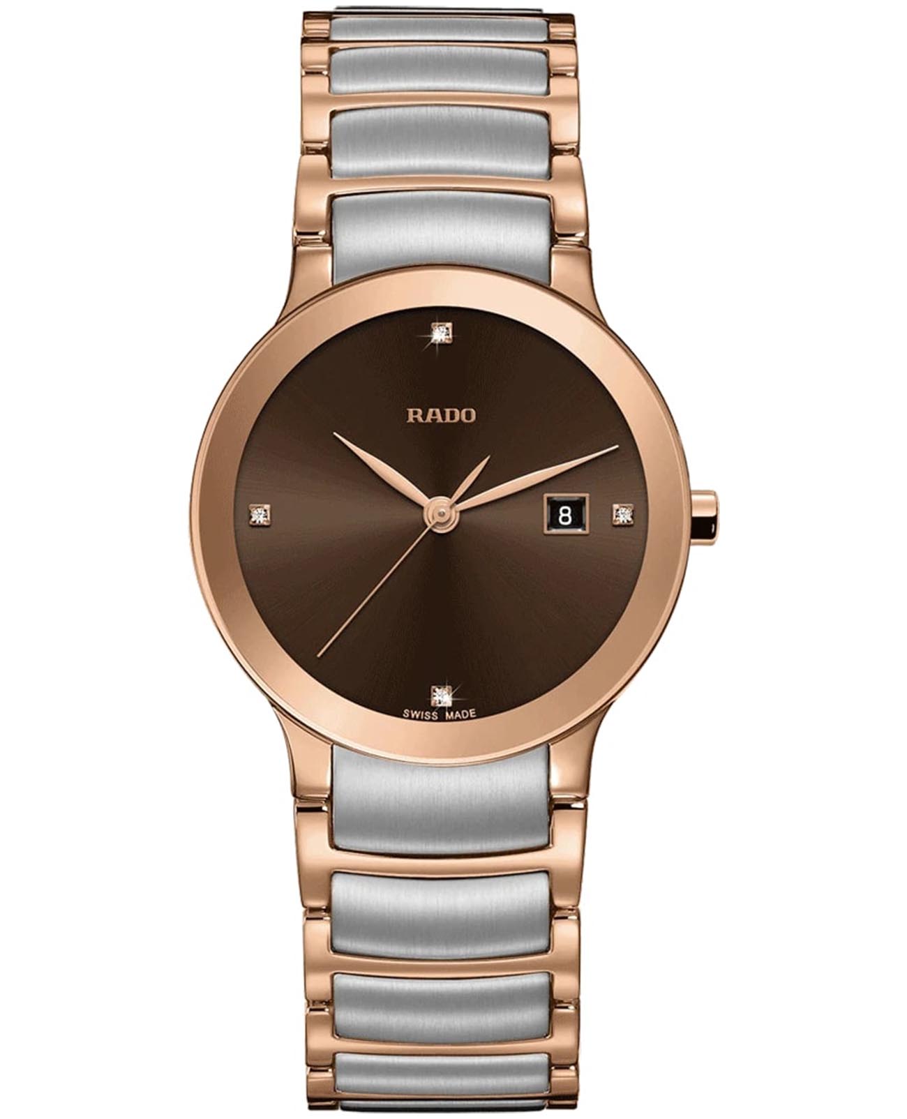 Rado Rado Centrix Diamonds R30555743  R30555743 кварцевые женские часы коричневый циферблат, браслет сталь + pvd + керамика — вид спереди