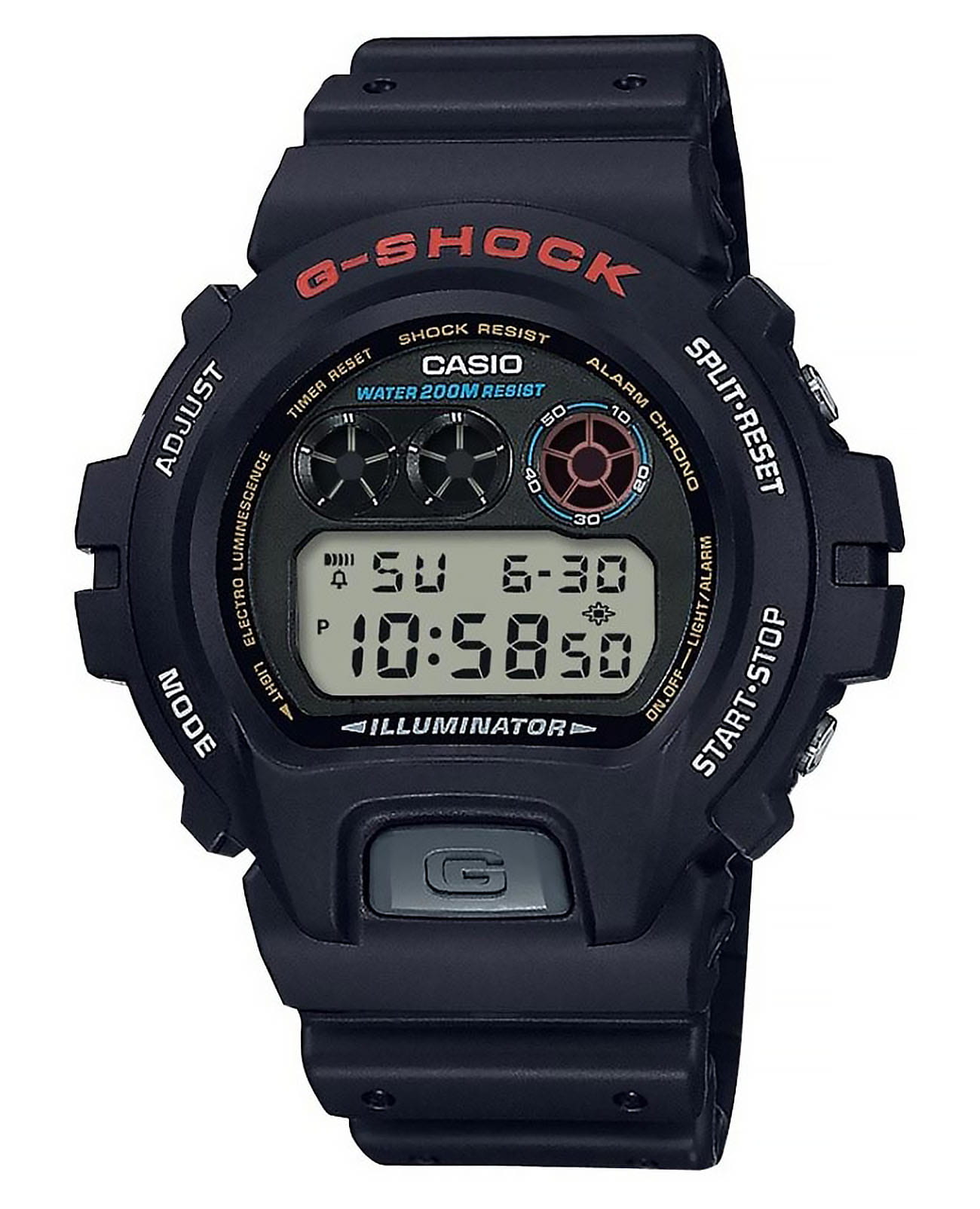 Casio Casio G-Shock DW-6900-1V  DW-6900-1V электронные мужские часы черный циферблат, браслет пластик — вид спереди